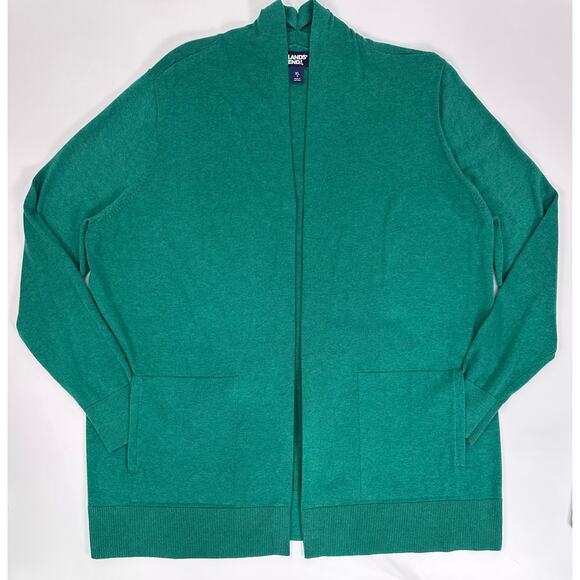Lands’ End Women’s XL Emerald Green Open Front Long Cardigan Sweater - Picture 6 of 13